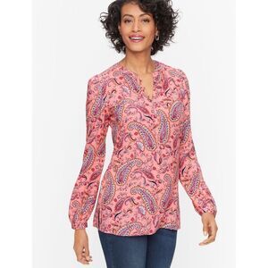 Talbots Women's Pink Paisley Print Long Sleeve‎ Popover Top Blouse Size Small